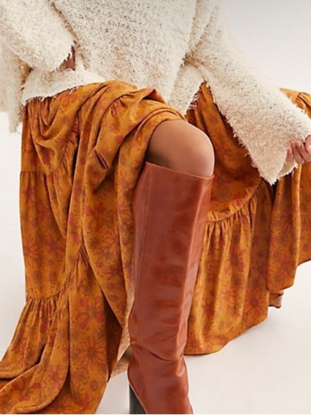 Free People Kerrigan Floral Tiered Maxi Skirt Boho Orange M - Picture 2 of 13